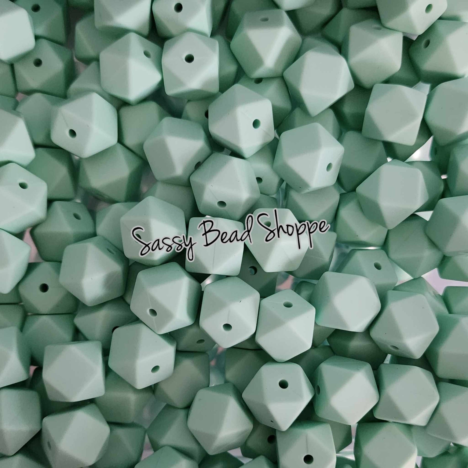 Mint 14mm Hexagon Silicone Beads - Sassy Bead Shoppe