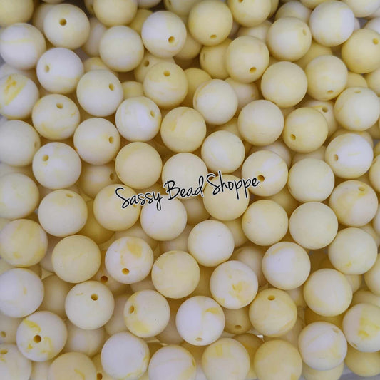 15mm Yellow Marble Silicone Beads - Sassy Bead Shoppe