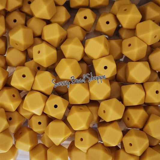 Mustard 14mm Hexagon Silicone Beads - Sassy Bead Shoppe