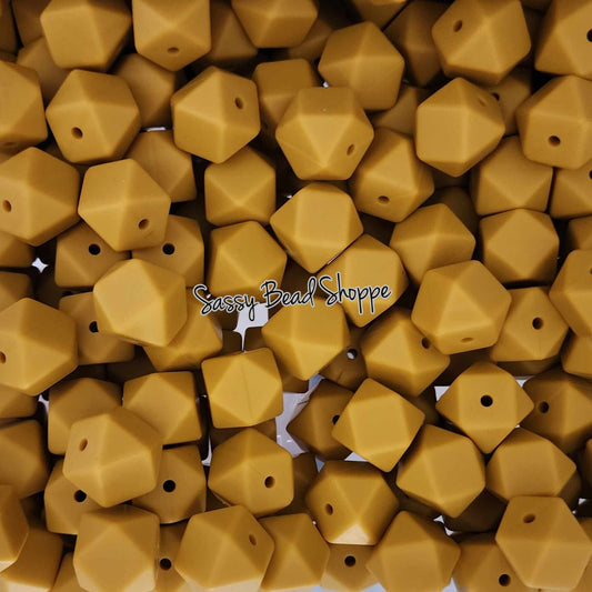 Dark Mustard 14mm Hexagon Silicone Beads - Sassy Bead Shoppe