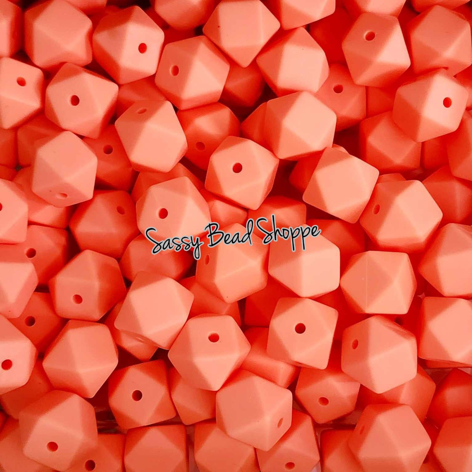 Coral 14mm Hexagon Silicone Beads - Sassy Bead Shoppe