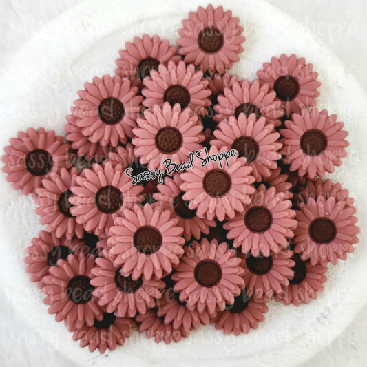 20mm Dark Mauve Daisy Focal Beads - Sassy Bead Shoppe