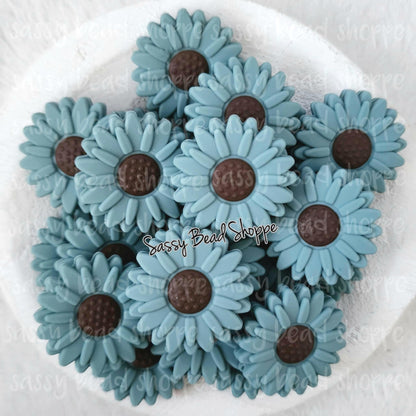 30mm Dusty Blue Daisy Focal Beads - Sassy Bead Shoppe