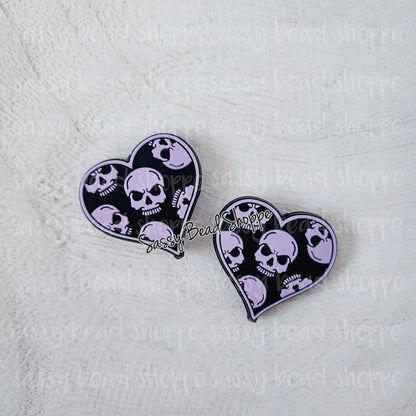 Sassy Bead Shoppe Lavender Skull Heart Focal Bead