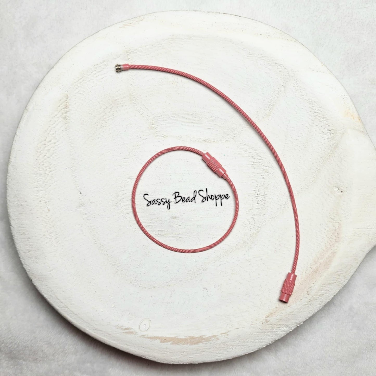 Pink Beverage Cup Charm Ring for Silicone Beads, Stainless Steel Cable Keyrings, Wire Cable Keychain, Bogg Bag, Colored Metal Loop