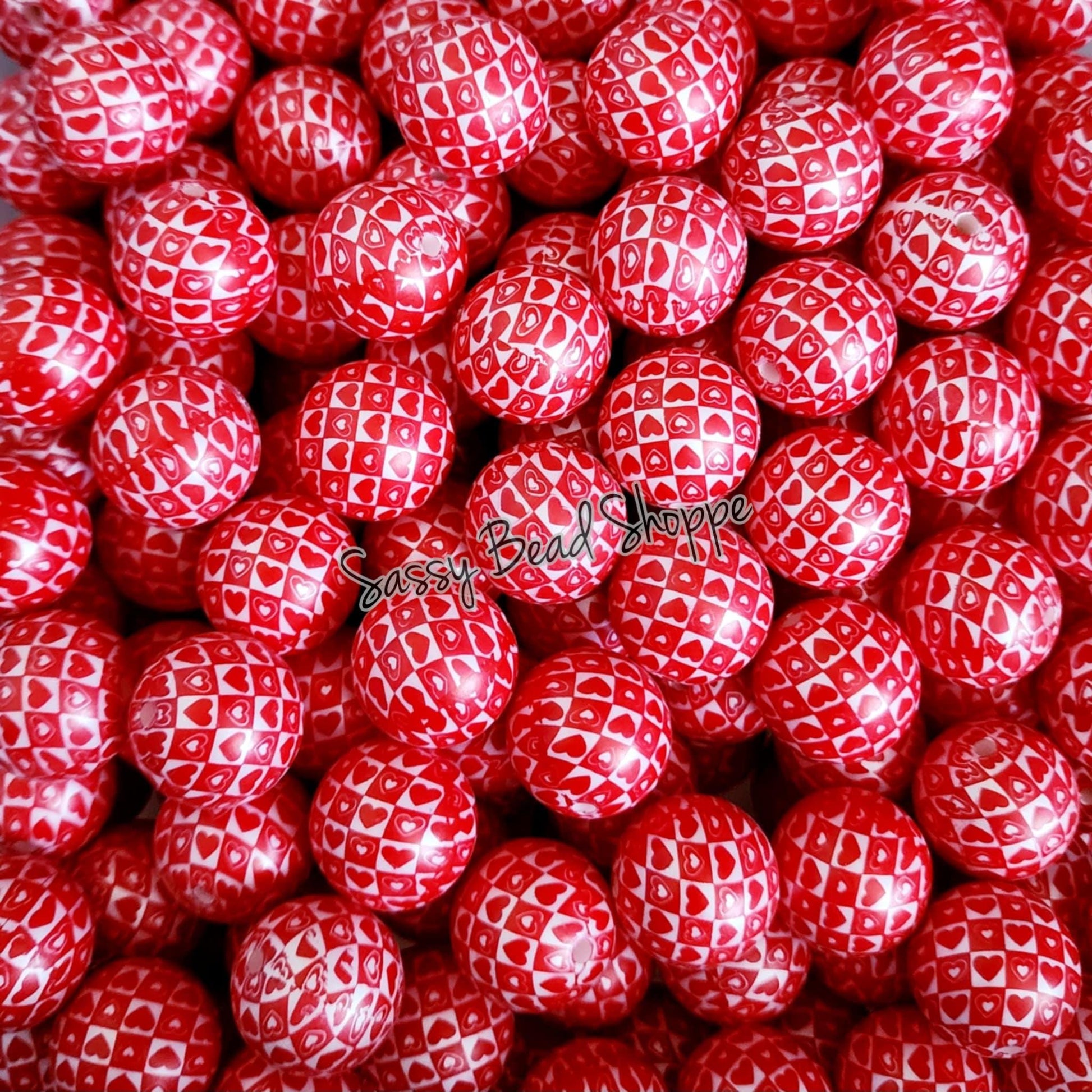 20MM Little Red Hearts Chunky Bubblegum Beads, Acrylic Beads in Bulk, 20mm Bubble Gum Beads, 20mm Chunky Beads