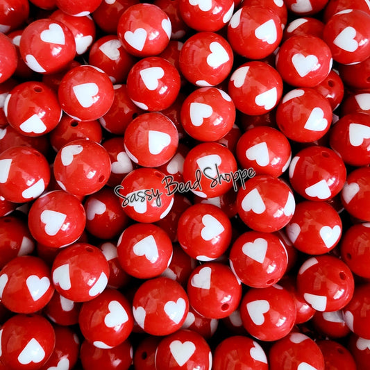 20MM Red Hearts Chunky Bubblegum Beads, Acrylic Beads in Bulk, 20mm Bubble Gum Beads, 20mm Chunky Beads