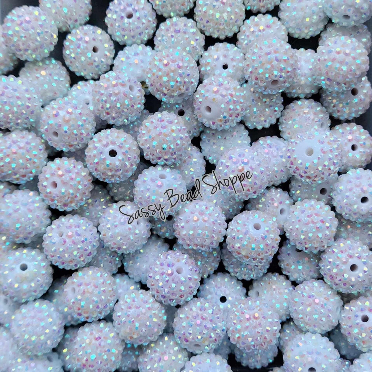 20MM White Rhinestone Chunky Bubblegum Beads, Acrylic Beads in Bulk, 20mm Bubble Gum Beads, 20mm Chunky Beads