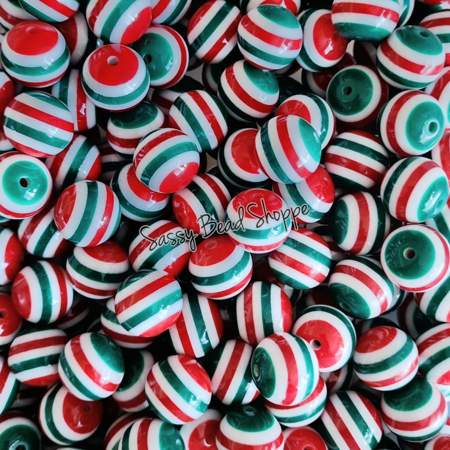 20MM Christmas Stripe Beads - Sassy Bead Shoppe