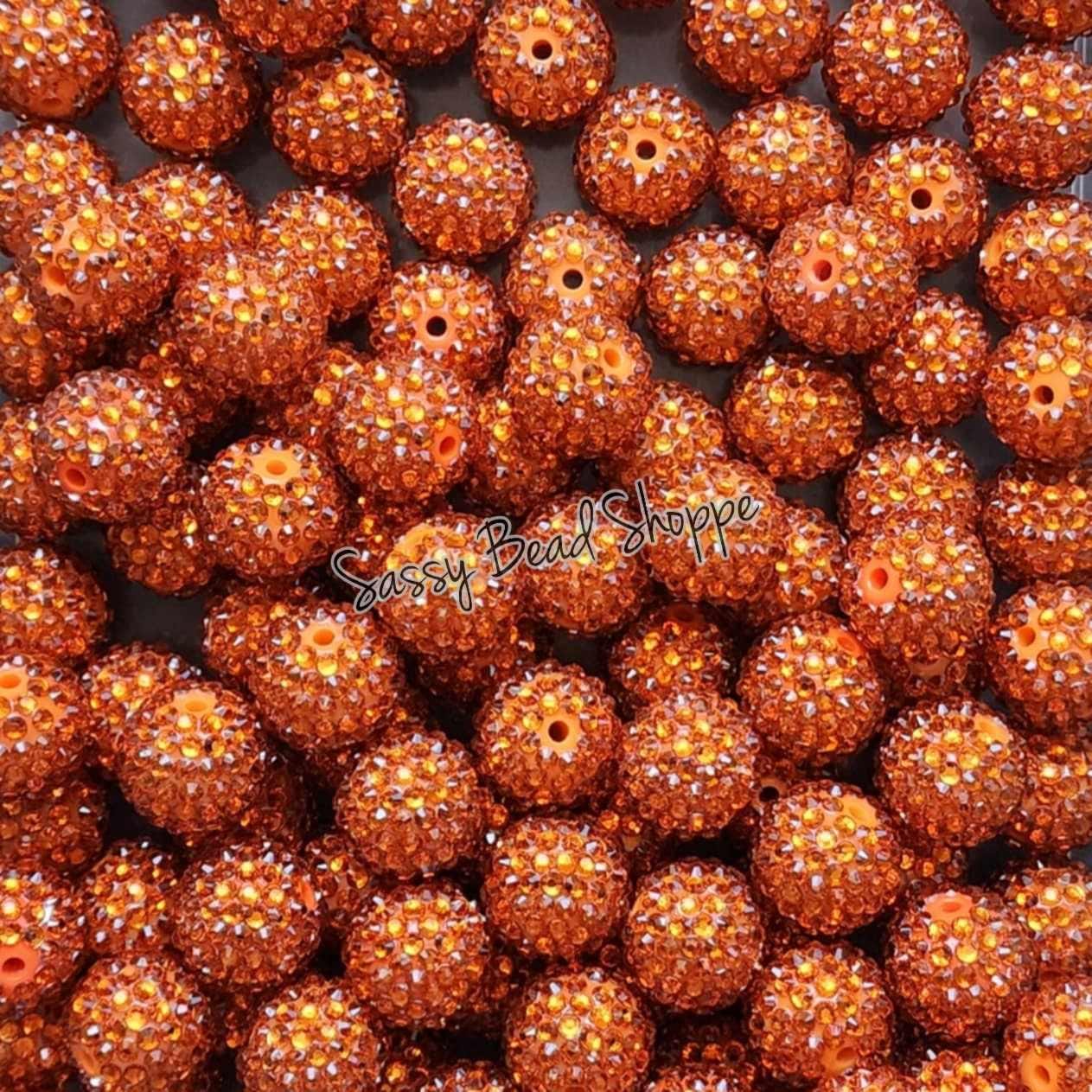 20MM Burnt Orange Rhinestone Chunky Bubblegum Beads, Acrylic Beads in Bulk, 20mm Bubble Gum Beads, 20mm Chunky Beads