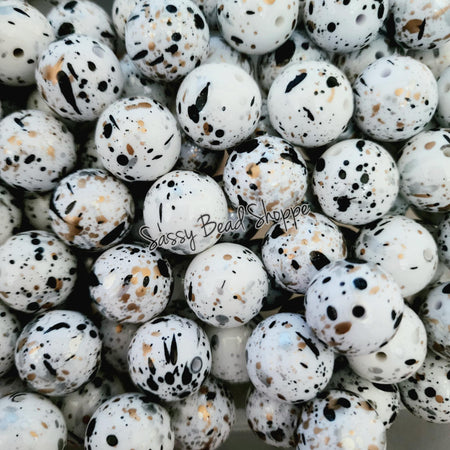 20MM Black Gold Silver Splatter Beads