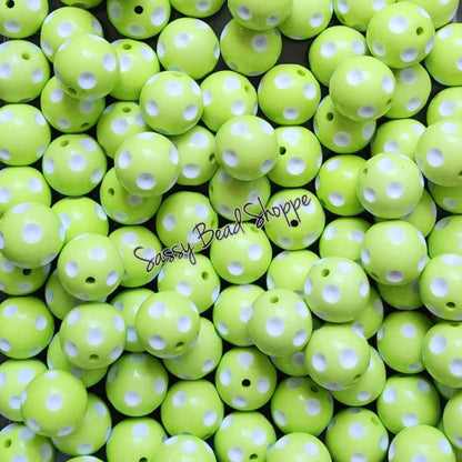 20MM Lime Polka Dot Chunky Bubblegum Beads, Acrylic Beads in Bulk, 20mm Bubble Gum Beads, 20mm Chunky Beads