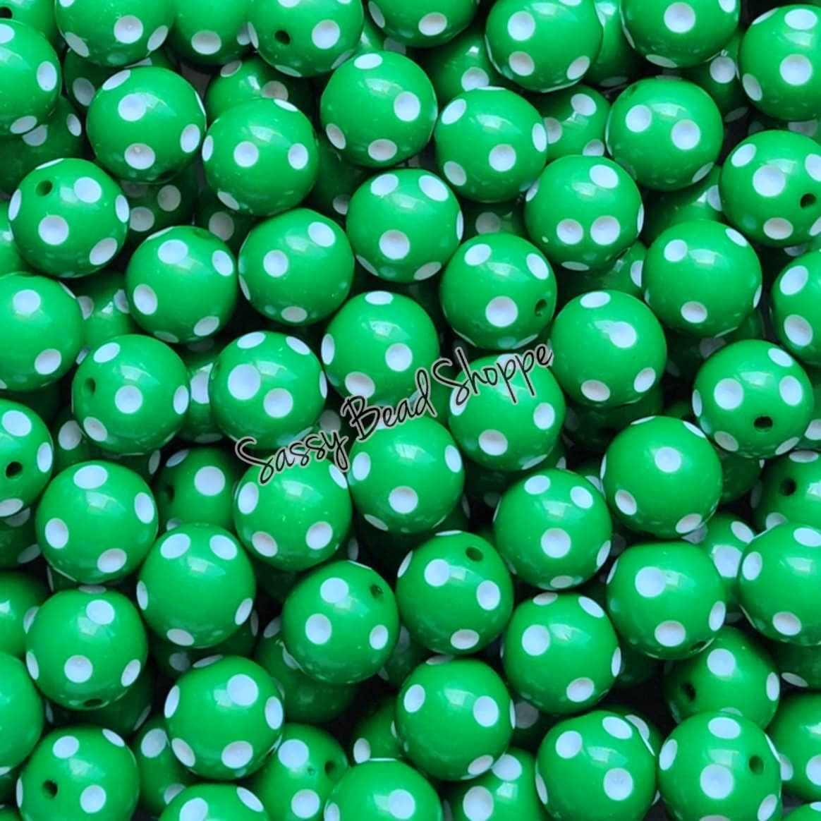 20MM Green Polka Dot Chunky Bubblegum Beads, Acrylic Beads in Bulk, 20mm Bubble Gum Beads, 20mm Chunky Beads