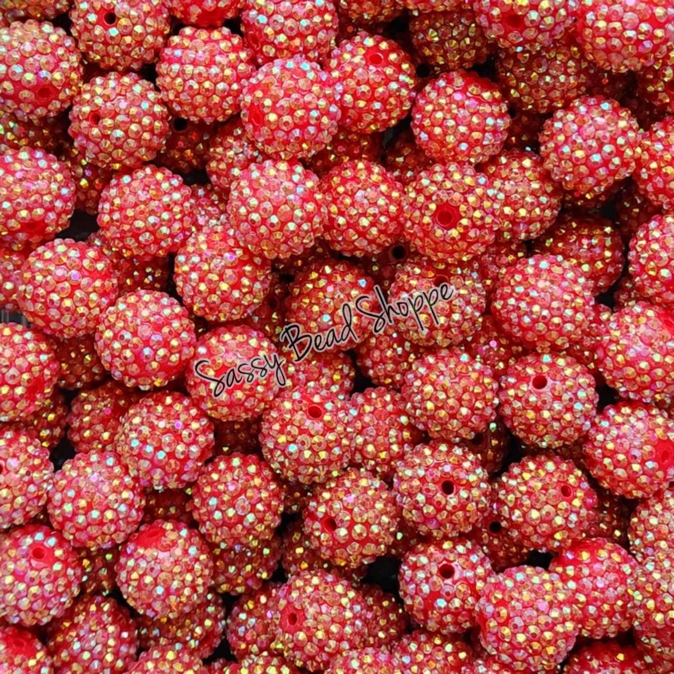 20MM Red Rhinestone Chunky Bubblegum Beads, Acrylic Beads in Bulk, 20mm Bubble Gum Beads, 20mm Chunky Beads