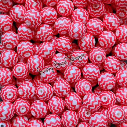 20MM Red Chevron Chunky Bubblegum Beads, Acrylic Beads in Bulk, 20mm Bubble Gum Beads, 20mm Chunky Beads