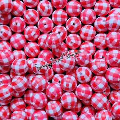 20MM Red Plaid Chunky Bubblegum Beads, Acrylic Beads in Bulk, 20mm Bubble Gum Beads, 20mm Chunky Beads