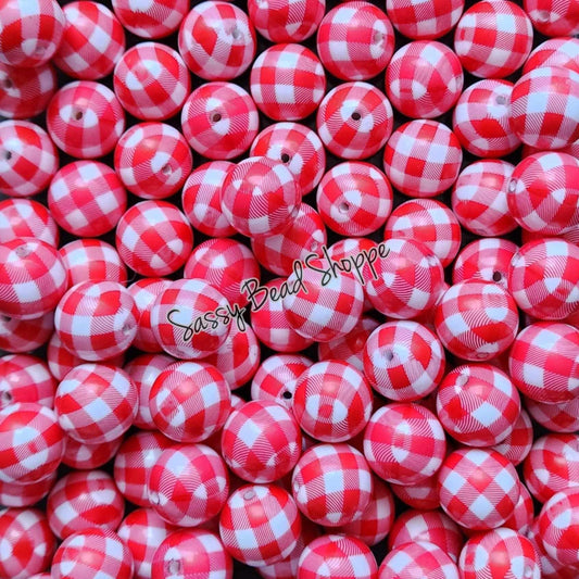 20MM Red Plaid Chunky Bubblegum Beads, Acrylic Beads in Bulk, 20mm Bubble Gum Beads, 20mm Chunky Beads