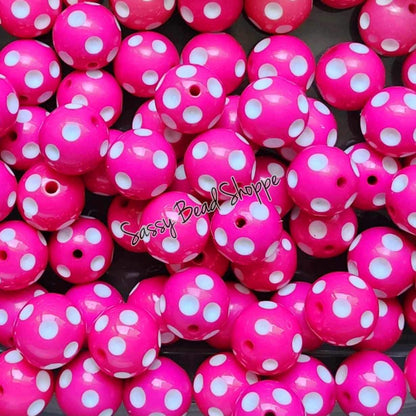 20MM Hot Pink Polka Dot Chunky Bubblegum Beads, Acrylic Beads in Bulk, 20mm Bubble Gum Beads, 20mm Chunky Beads