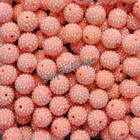 20MM Coral Rhinestone Beads - Sassy Bead Shoppe