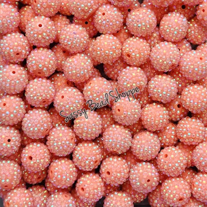 20MM Coral Rhinestone Chunky Bubblegum Beads, Acrylic Beads in Bulk, 20mm Bubble Gum Beads, 20mm Chunky Beads