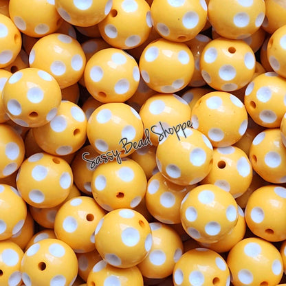 20MM Dark Yellow Polka Dot Chunky Bubblegum Beads, Acrylic Beads in Bulk, 20mm Bubble Gum Beads, 20mm Chunky Beads