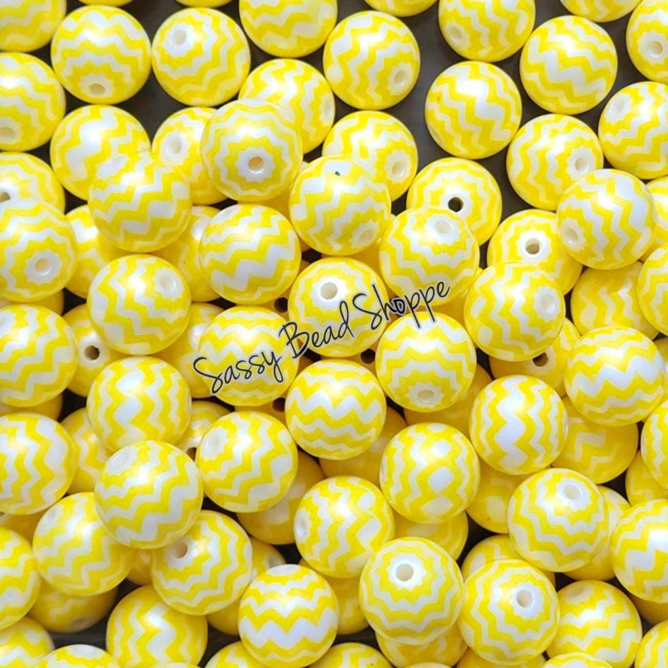 20MM Yellow Chevron Chunky Bubblegum Beads, Acrylic Beads in Bulk, 20mm Bubble Gum Beads, 20mm Chunky Beads