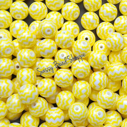 20MM Yellow Chevron Chunky Bubblegum Beads, Acrylic Beads in Bulk, 20mm Bubble Gum Beads, 20mm Chunky Beads