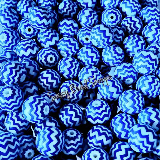 20MM Blue Chevron Chunky Bubblegum Beads, Acrylic Beads in Bulk, 20mm Bubble Gum Beads, 20mm Chunky Beads