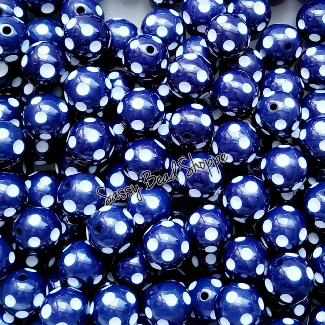 20MM Navy Polka Dot Beads - Sassy Bead Shoppe