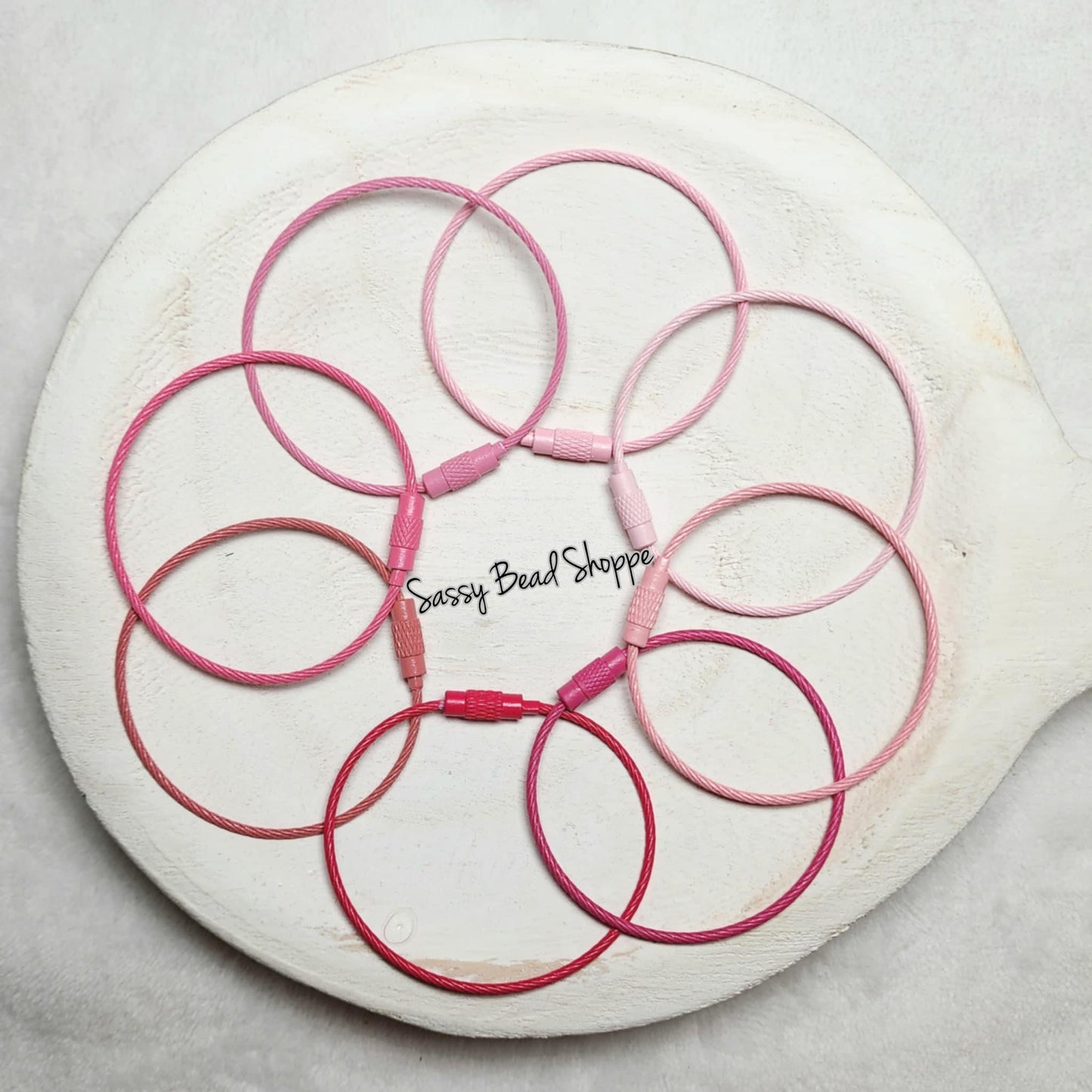 Pink Beverage Cup Charm Ring for Silicone Beads, Stainless Steel Cable Keyrings, Wire Cable Keychain, Bogg Bag, Colored Metal Loop