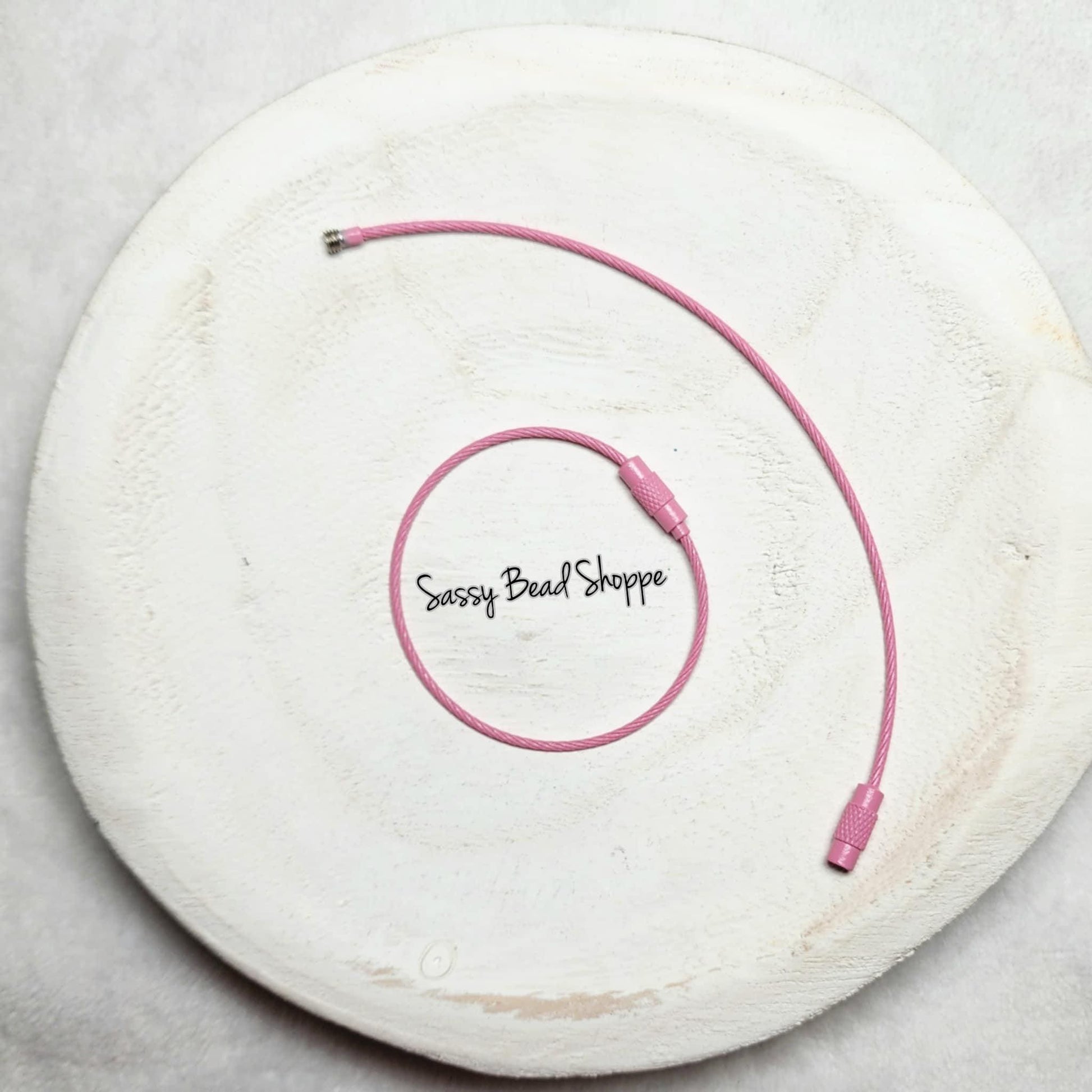 Pink Beverage Cup Charm Ring for Silicone Beads, Stainless Steel Cable Keyrings, Wire Cable Keychain, Bogg Bag, Colored Metal Loop