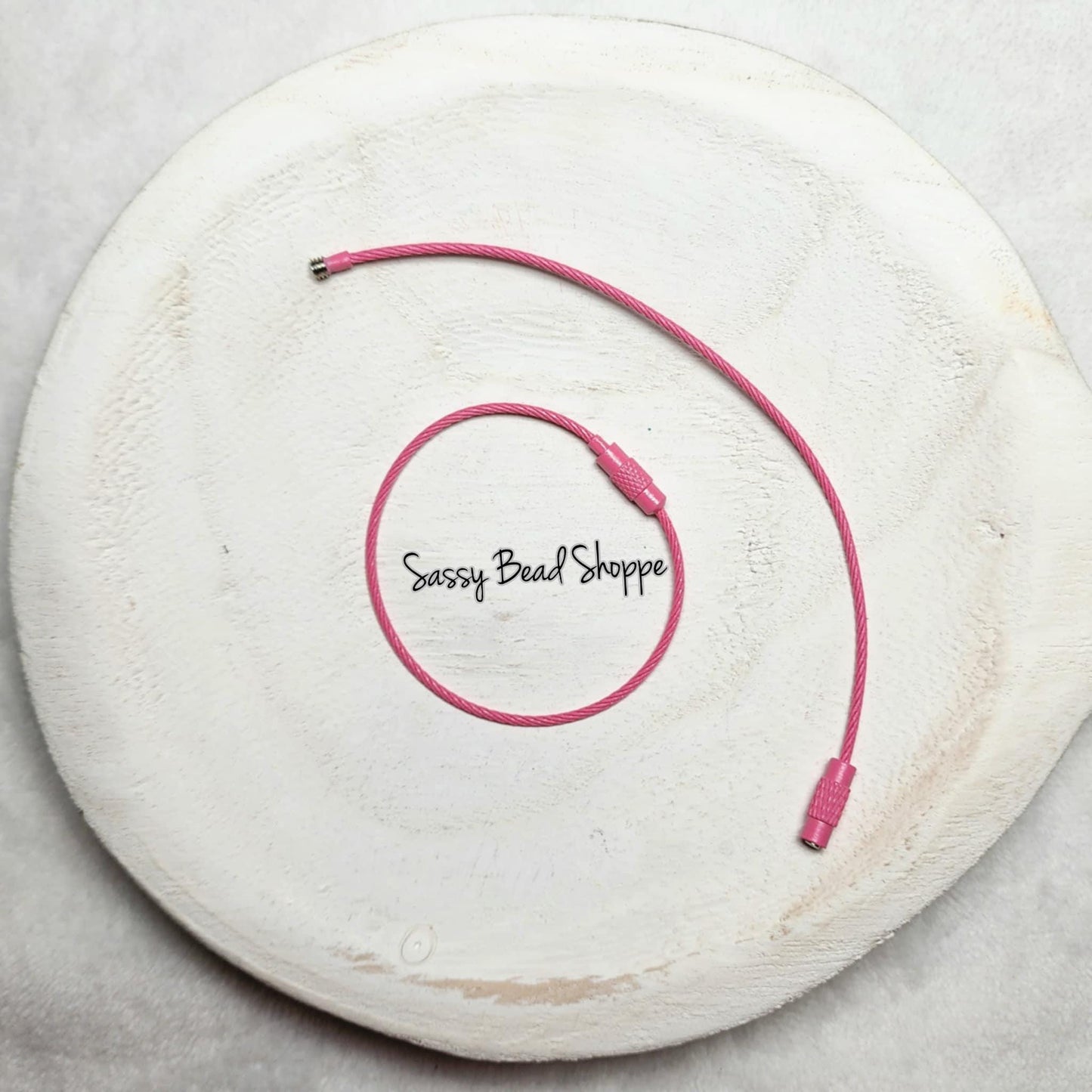 Pink Beverage Cup Charm Ring for Silicone Beads, Stainless Steel Cable Keyrings, Wire Cable Keychain, Bogg Bag, Colored Metal Loop