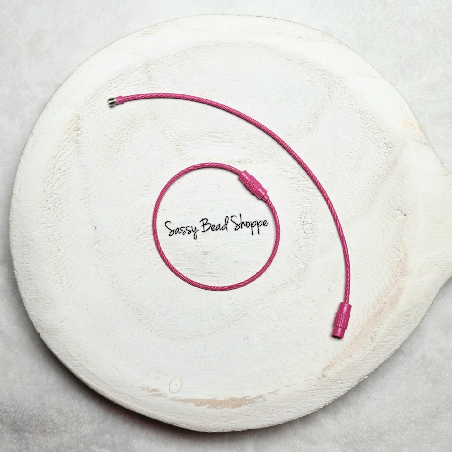 Pink Beverage Cup Charm Ring for Silicone Beads, Stainless Steel Cable Keyrings, Wire Cable Keychain, Bogg Bag, Colored Metal Loop