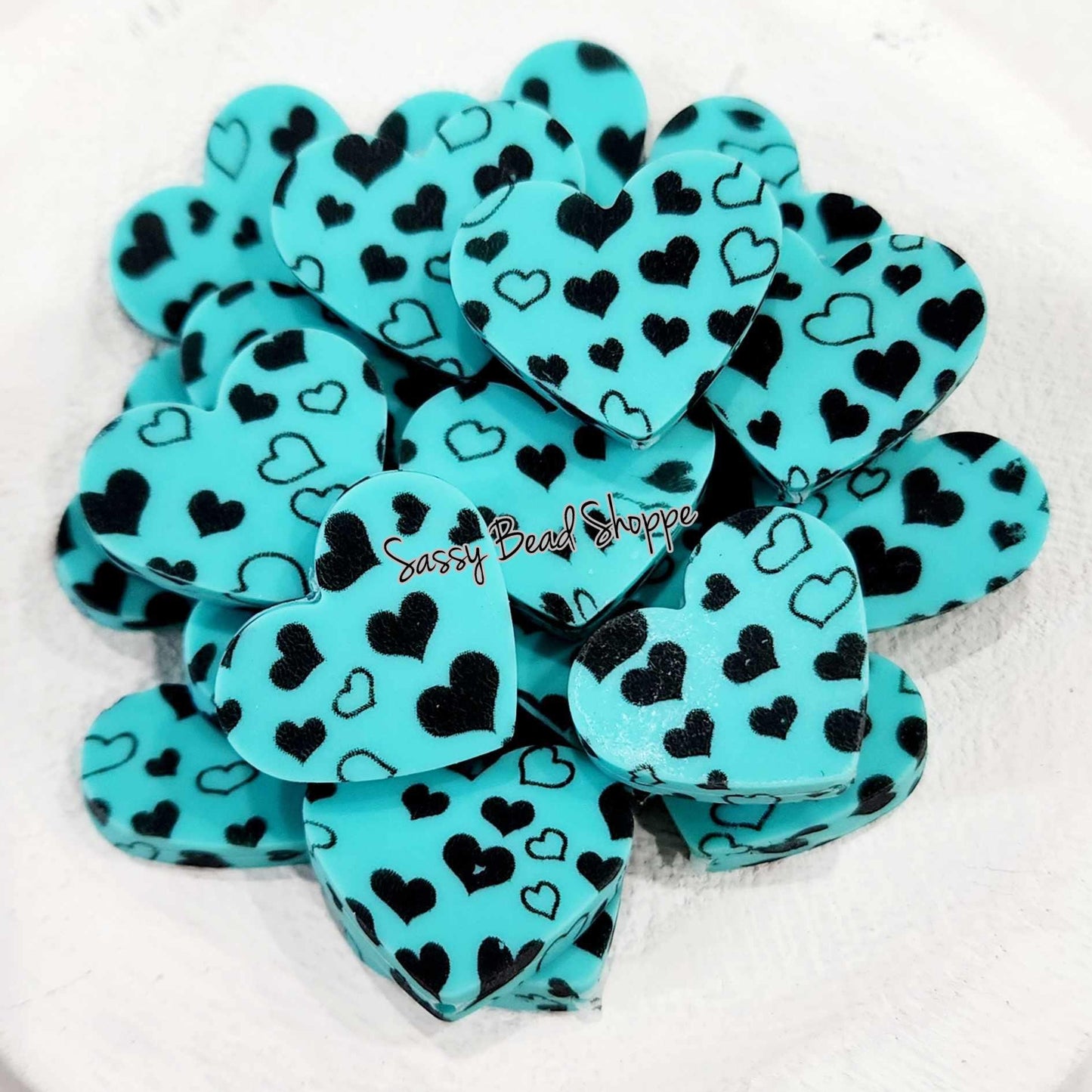 Sassy Bead Shoppe 
Turquoise & Black Heart Focal Bead