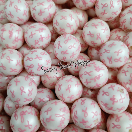 20MM Pink Ribbon Chunky Bubblegum Beads, Acrylic Beads in Bulk, 20mm Bubble Gum Beads, 20mm Chunky Beads