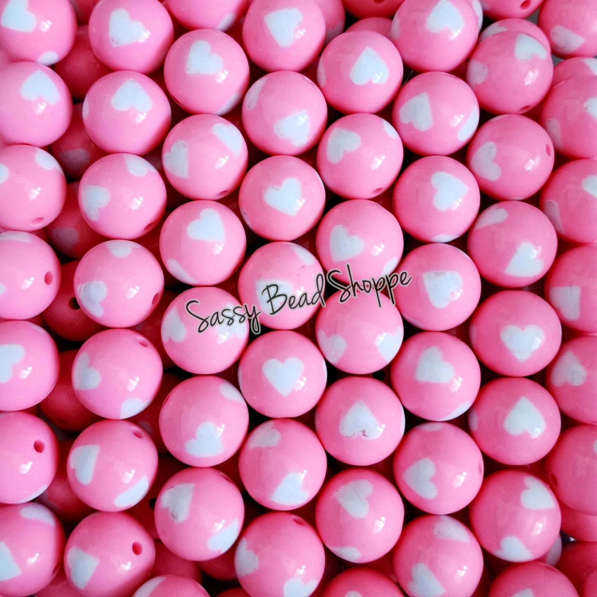 20MM Pink Hearts Chunky Bubblegum Beads, Acrylic Beads in Bulk, 20mm Bubble Gum Beads, 20mm Chunky Beads