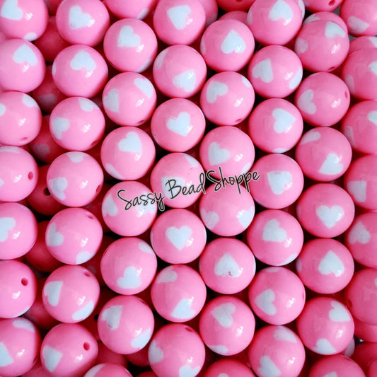 20MM Pink Hearts Beads