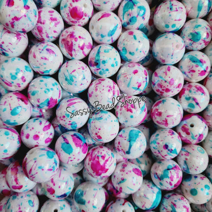 20MM Pink Blue AB Splatter Chunky Bubblegum Beads, Acrylic Beads in Bulk, 20mm Bubble Gum Beads, 20mm Chunky Beads