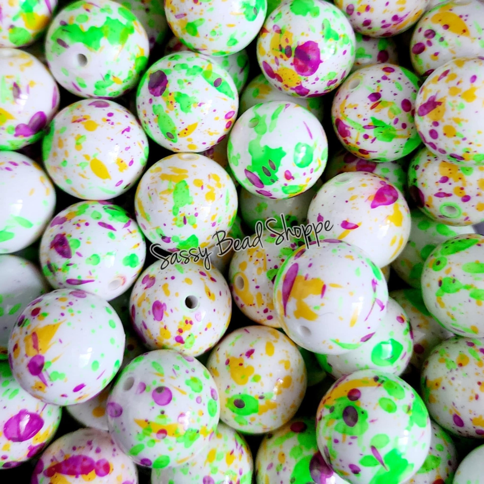 20MM Neon Splatter Chunky Bubblegum Beads, Acrylic Beads in Bulk, 20mm Bubble Gum Beads, 20mm Chunky Beads