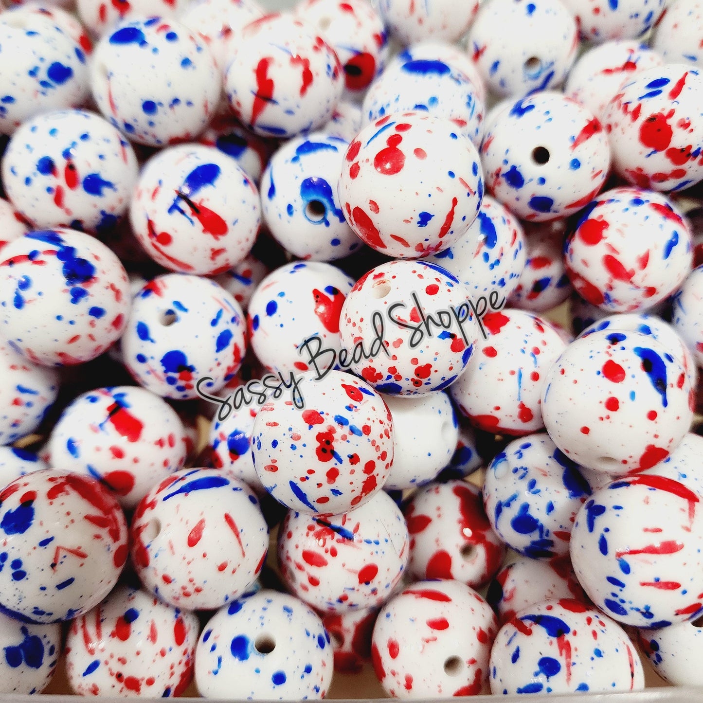 20MM USA Splatter Chunky Bubblegum Beads, Acrylic Beads in Bulk, 20mm Bubble Gum Beads, 20mm Chunky Beads