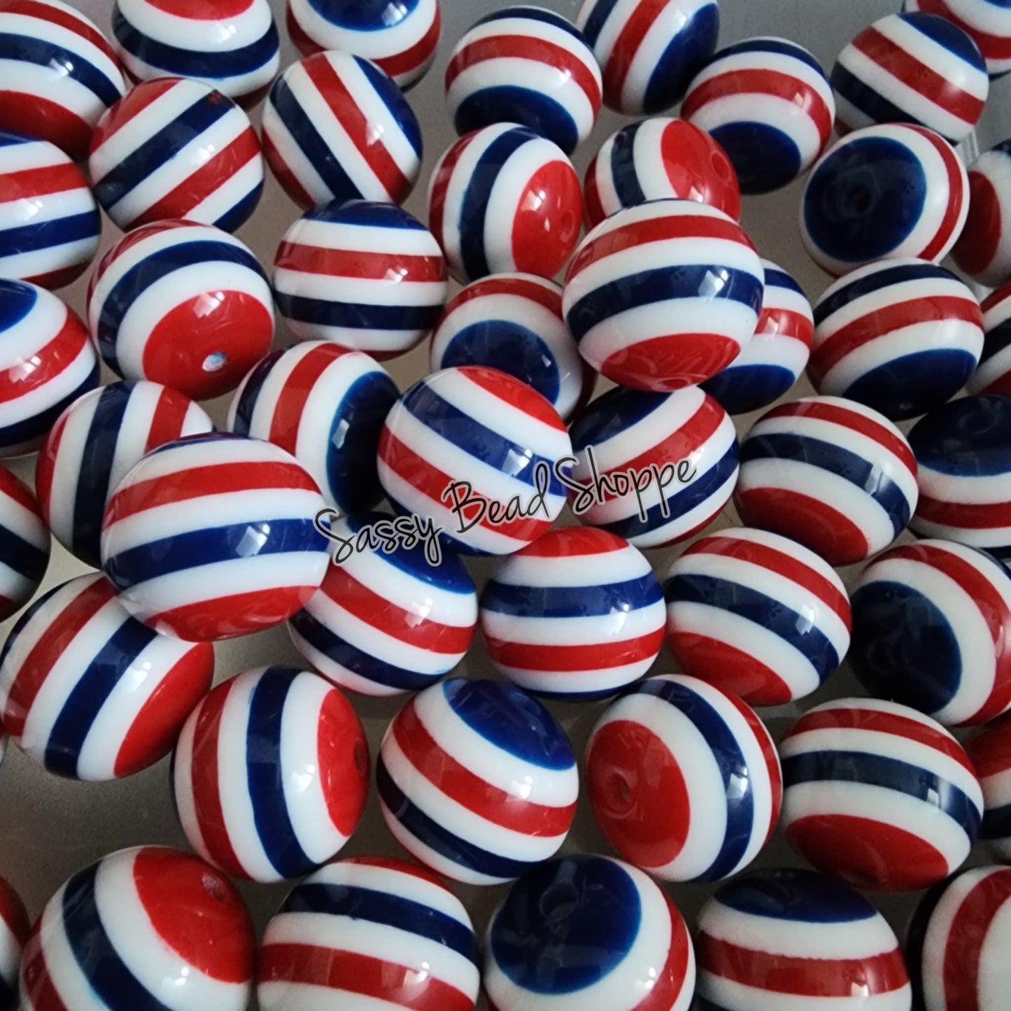 20MM USA Stripe Chunky Bubblegum Beads, Acrylic Beads in Bulk, 20mm Bubble Gum Beads, 20mm Chunky Beads