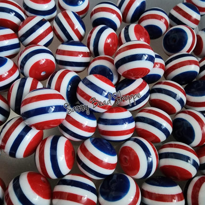 20MM USA Stripe Chunky Bubblegum Beads, Acrylic Beads in Bulk, 20mm Bubble Gum Beads, 20mm Chunky Beads