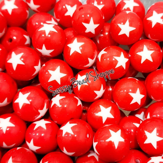 20MM Red Star Chunky Bubblegum Beads, Acrylic Beads in Bulk, 20mm Bubble Gum Beads, 20mm Chunky Beads