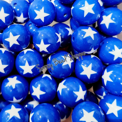 20MM Blue Star Chunky Bubblegum Beads, Acrylic Beads in Bulk, 20mm Bubble Gum Beads, 20mm Chunky Beads