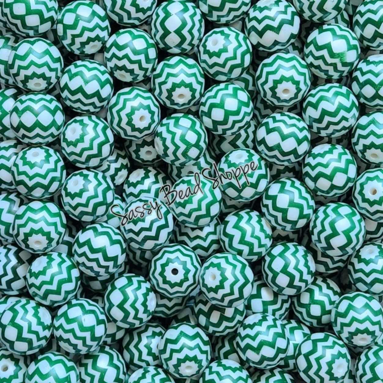 20MM Dark Green Chevron Chunky Bubblegum Beads, Acrylic Beads in Bulk, 20mm Bubble Gum Beads, 20mm Chunky Beads