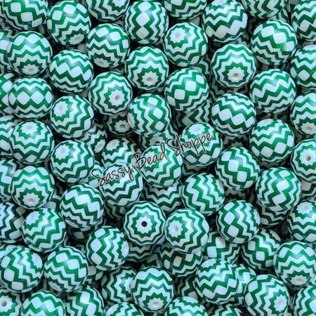 20MM Dark Green Chevron Beads