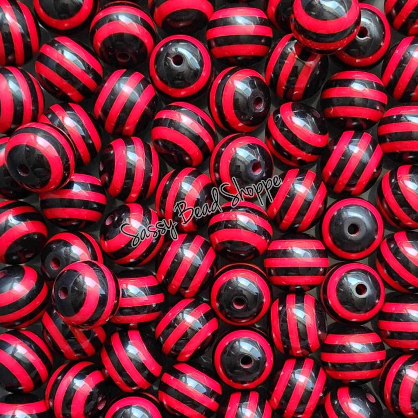 20MM Red Stripe Beads - Sassy Bead Shoppe