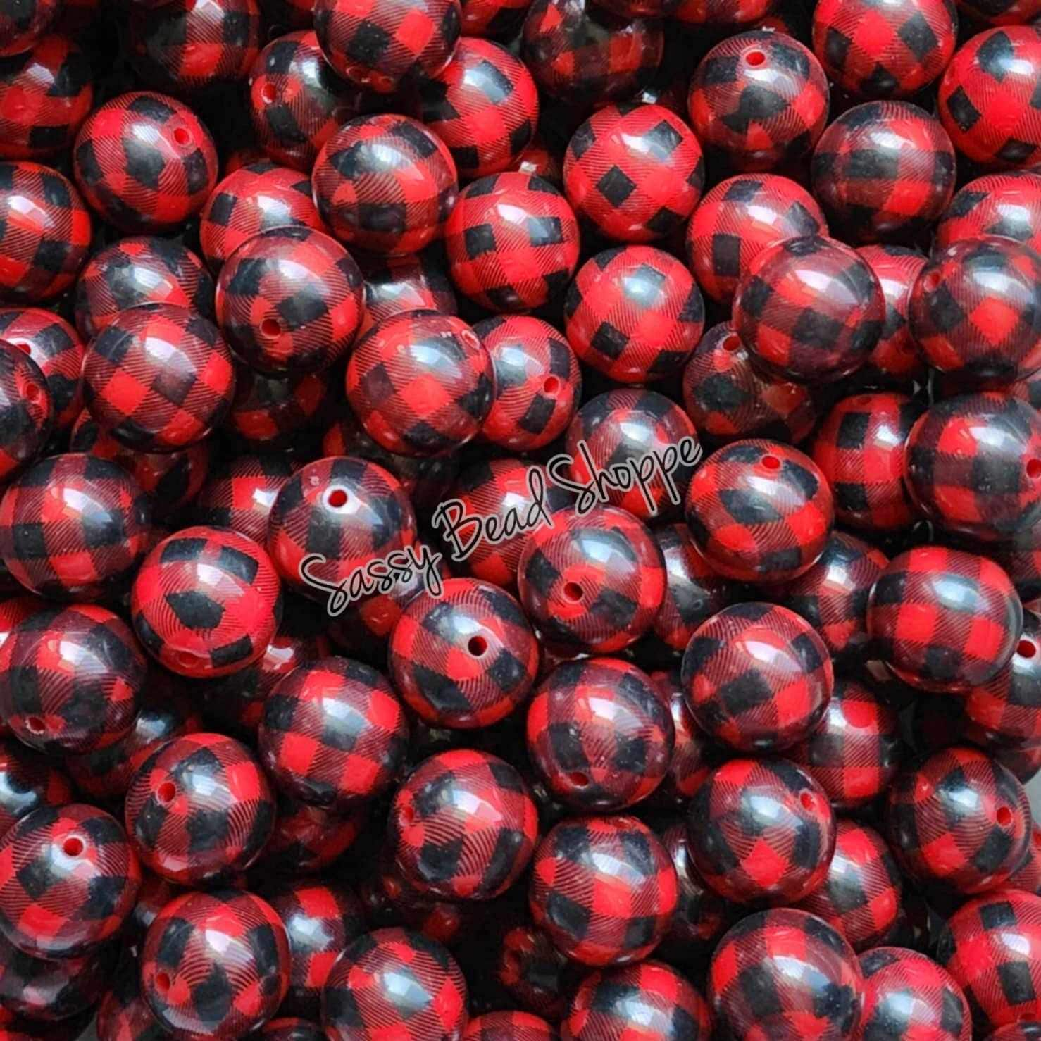 20MM Red Black Plaid Chunky Bubblegum Beads, Acrylic Beads in Bulk, 20mm Bubble Gum Beads, 20mm Chunky Beads