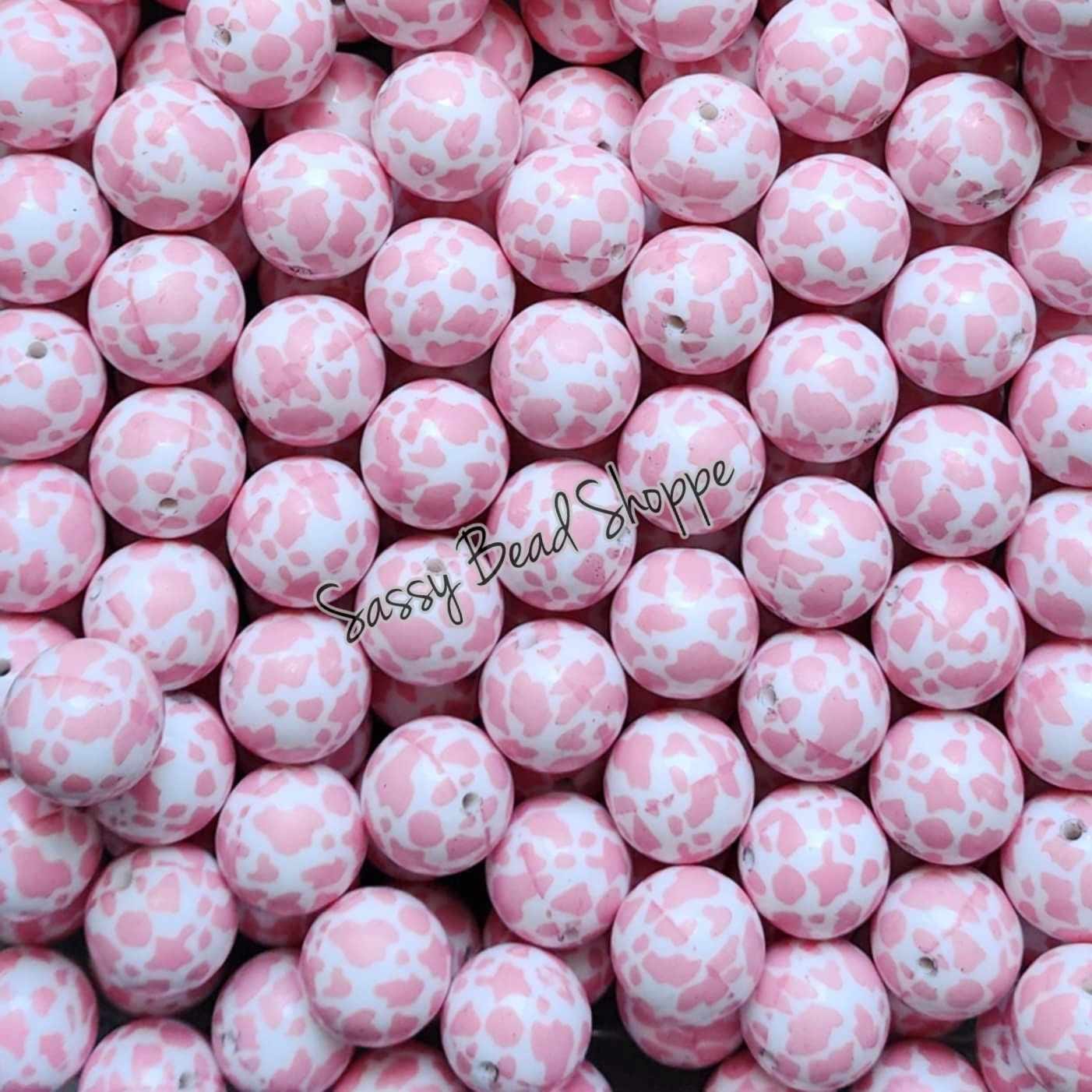 20MM Pink Cow Chunky Bubblegum Beads, Acrylic Beads in Bulk, 20mm Bubble Gum Beads, 20mm Chunky Beads