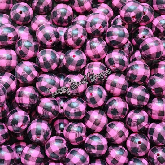 20MM Pink Plaid Chunky Bubblegum Beads, Acrylic Beads in Bulk, 20mm Bubble Gum Beads, 20mm Chunky Beads